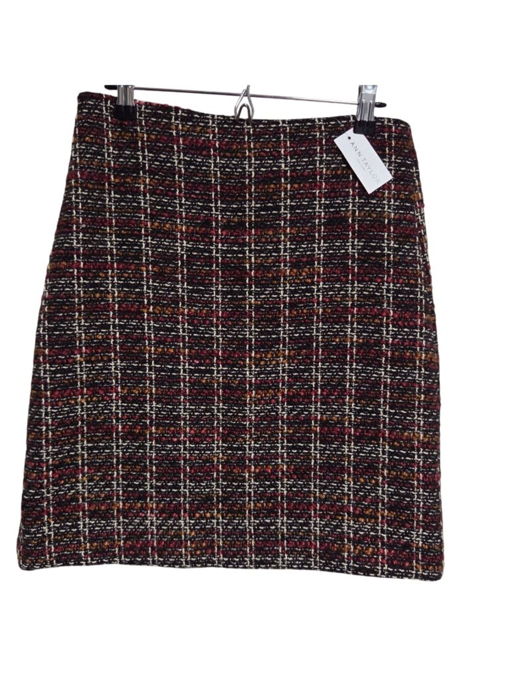 Ann Taylor Tweed Skirt Size 0 Black Plaid Dark Academia Preppy Boucle Autumn New